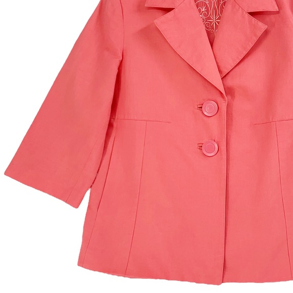 Cotton Silk Linen Blend Woman’s Blazer Coral Color by Trevan Warm Weather Blazer - Picture 3 of 16